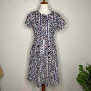 Vintage Floral Bohemian Purple Pinstripe Dress